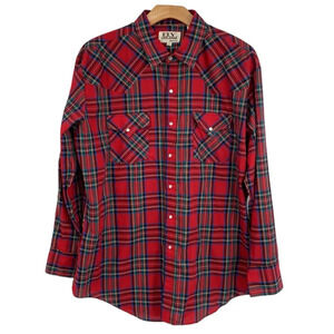 Ely Cattleman‎ Vintage Pearl Snap Western Shirt Mens Size XL Red Green Plaid